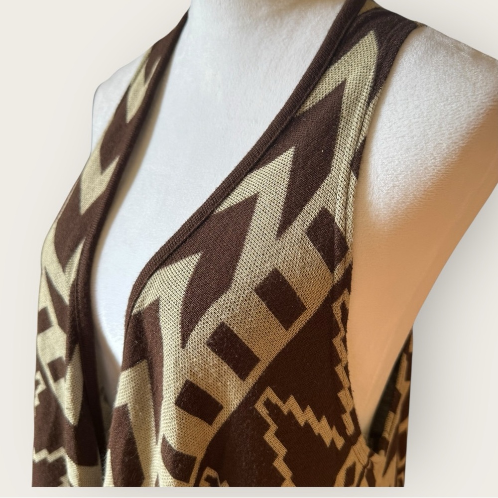 IM IN LOVE WITH DEREK Vest Southwestern Aztec Brown Tan Open Front S M - Picture 2 of 6